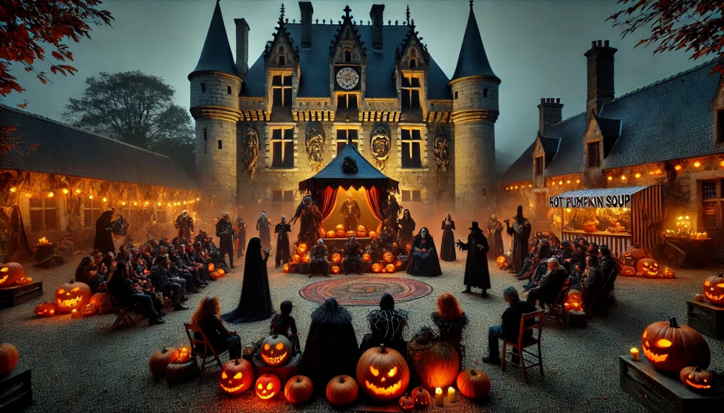 Image IA de l'extérieur d'un château dans une ambiance d'Halloween