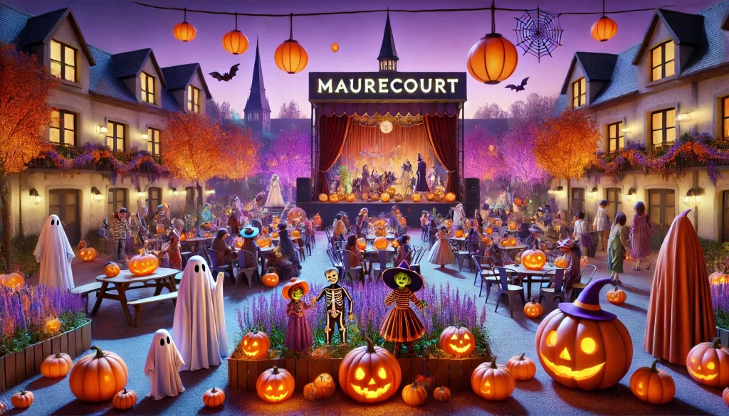 Image IA de Maurecourt décorée pour Halloween